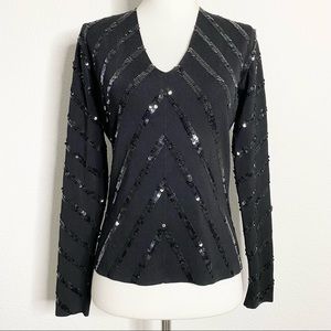 Black Sequin Long Sleeve Blouse